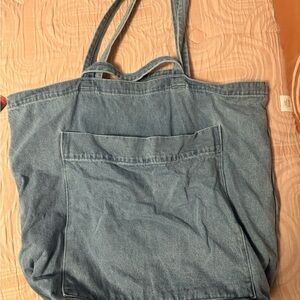 BAGGU Giant Pocket Tote - Denim Tote Bag - Blue